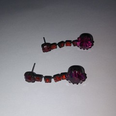 Vtg Red Pink Rhinestone Earrings & Brooch Set