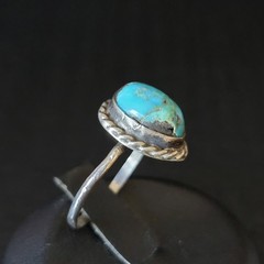Vintage Old Pawn Sterling Silver Turquoise Nugget Ring Size 7.75