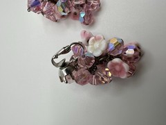 Vintage Pink Flower Dangle Clip Earrings 4.5cm JB17