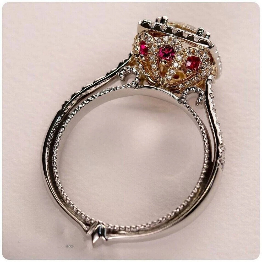 3Ct Round Lab Created Diamond Art Deco Engagement Her Ring 14K White Gold Plated
