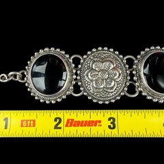 Cll Mexico Black Onyx Gemstone Sterling Silver 925 Floral Bracelet Sz. 7 3/4″