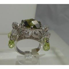 Vintage Sterling Silver Glamour Cocktail Ring Sim Peridot Briolette Drops Size 9