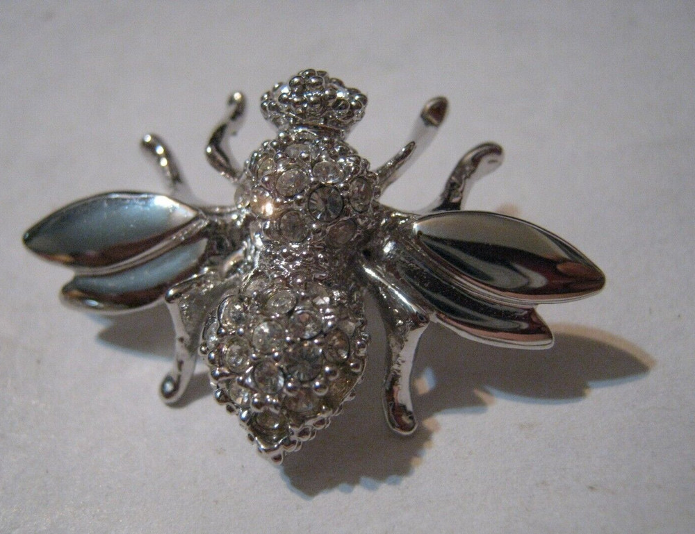 St JOHN Rhodium Plated Pave Crystal 1 3/8″ Bee Pin, Comp @ $150 on Etsy