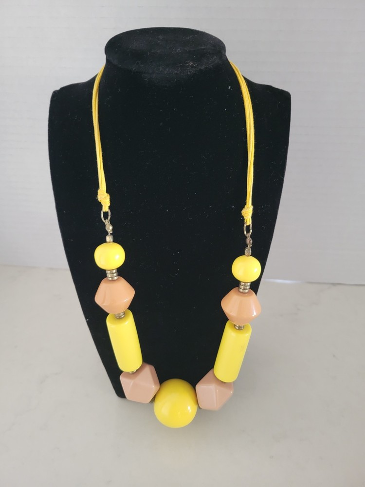 Vintage Yellow Tan Acrylic Lucite Beaded Statement Necklace