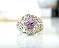 Vintage Sterling Silver 925 Heated Pink Amethyst Vine Pinky Ring Size 6.5