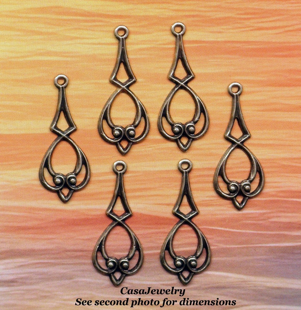 #0516 ANTIQUED BRASS VINTAGE OPEN CENTER DROP W/TOP HANG RING – 6 Pcs