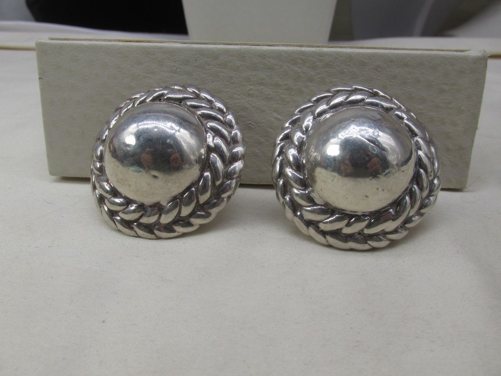 Vintage Simon Sebbag Sterling Silver Round Chunky Clip On Earrings 2″ 38gr #595