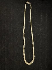 Vintage Faux Pearl Necklace Graduated Ivory Beads Fish Hook Clasp Classic