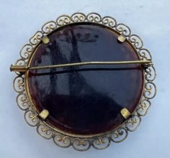 VTG Art Deco Framed Ornate Lucite Marcasite Blue Turquoise Brooch Trombone Clasp