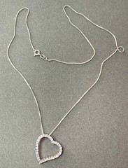 Vintage Sterling Silver CZ Open Heart Slide Pendant with Sterling 18″ Chain