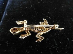 Rare Antique Victorian 18K Gold 0.68ct diamond 0.1ct Demantoid Salamander Pin