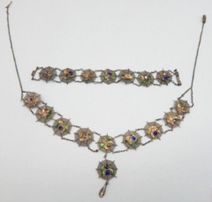 VTG 1940s Asian Silver Spiders on Spider Webs Necklace and Bracelet Set (CF110)