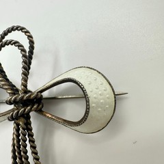 N. A. Jorgensen Norway 925 sterling silver white guilloche enamel bow brooch
