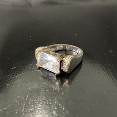 Vintage 18k GE Clear Emerald Cut CZ Ring Size 6.5 Gold Tone