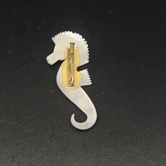 Seahorse Brooch Mother of Pearl Shell Trombone Clasp 2.5 inch, Vintage