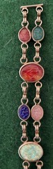 Vintage Scarab Bracelet Double Link w/ Safety Chain Clasp & Gold Tone Brooch Pin