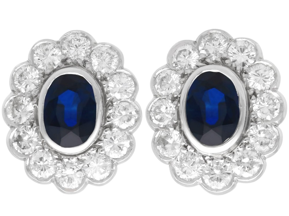 1Ct Basaltic Sapphire and 1.50Ct Diamond 18k White Gold Cluster Earrings