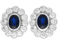 1Ct Basaltic Sapphire and 1.50Ct Diamond 18k White Gold Cluster Earrings
