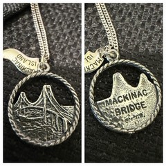 VINTAGE STERLING SILVER MACINAC BRIDGE/ISLAND CHARMS NECKLACE 17.75”