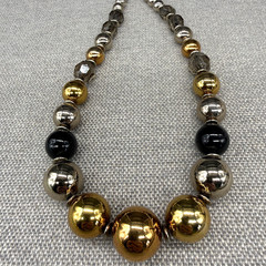 Vintage Necklace Metallic Tone Beads Adjustable Length Faceted Lucite 19 Inches