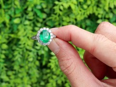 Antique 1.87Ct Zambian Emerald and 0.68Ct Diamond Platinum Dress Ring Circa 1935