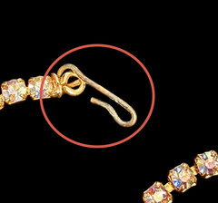 1950s Aurora Borealis AB Clear Rhinestone Gold tone 15″ Choker swag NECKLACE adj