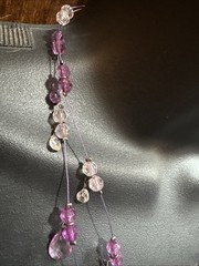 Triple Wire Bead Necklace Pink Purple Faceted Rhinestone Teardrop Dangles Retro