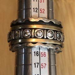 b49. Vintage Sterling Silver Brass CZ Crystal Spinner Band Ring Size 6.75. 15.5g