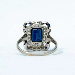 5.85Ct Art Deco Style Lab Created Sapphire Engagement 14K White Gold Finish Ring