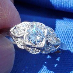Original EARTH MINED DIAMOND Deco Engagement Ring VINTAGE PLATINUM Solitaire 8