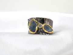 Brutalist Sterling Silver 925 Raw Natural Sapphire Modernist Size 9 Ring