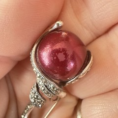 Judith Jack Brooch Sterling Silver Marcasite Pin Red Imitation Pearl $110 Deco
