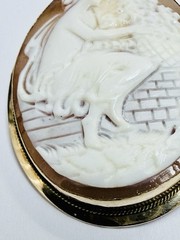 14K Gold 1.3 Inch Carved Edwardian Shell Cameo Brooch & Pendant