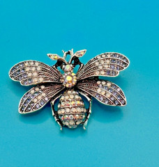 Estate Brooch Butterfly Aurora Borealis Marcasite Opalite Rhinestone Silver/Tone