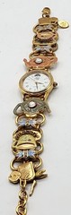 Vintage RARE HTF Signed Goldtone Kirks Folly Enameled Tea Party Watch w/Box 8″