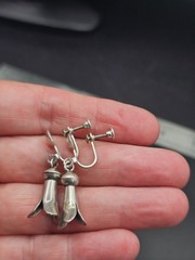 Estate Vintage Sterling Silver Squash Blossom Screw Back Earrings Southwestern