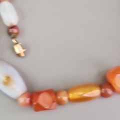 Vintage Beggars Beads Stone Necklace Nuggets Multicolor Agate Quartz 16″