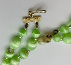 Vintage Lime Green Satin Finish 2-Strand Necklace & Clip Earrings Set MCM Japan