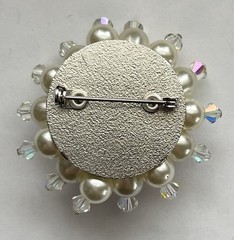 Vintage Faux Pearls AB Beads Iridescent Round Domed Brooch Pin 1960s