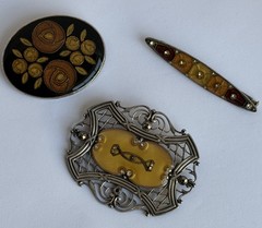 VTG Pierre Bex / Catherine Popesco Style Deco Nouveau Enamel Bar Pin Oval Brooch