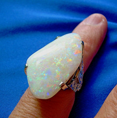 Original EARTH MINED OPAL DIAMOND Deco Style Ring PLATINUM Filigree Statement