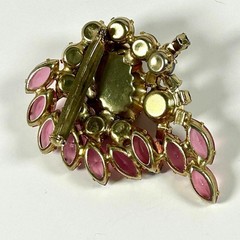 Verified Juliana D&E Brooch Pin Pink Stripe Givre Glass Rhinestone Floral 1960s
