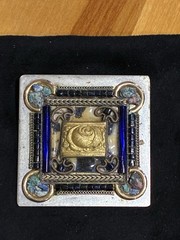 ❗️VINTAGE STUNNING HANDMADE Ayala Bar Mosaic Blue Turquoise Silver Brooch SIGNED