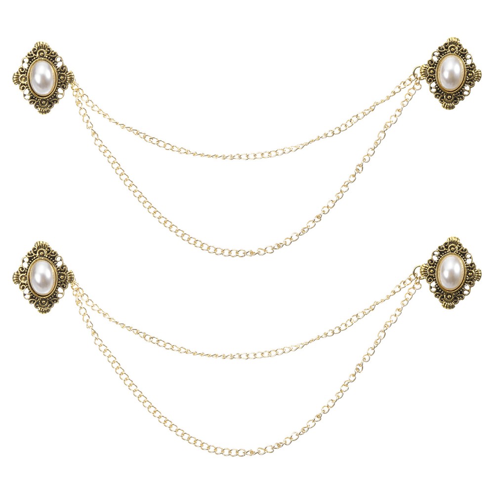 2pcs Sweater Clips Vintage Cardigan Collar Clips with Chain Gold