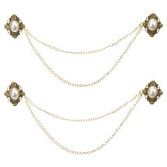 2pcs Sweater Clips Vintage Cardigan Collar Clips with Chain Gold
