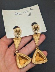 Amazing Statement Clear Crystal Dangle Drop Gold Tone Runway Clip On Earrings 3″