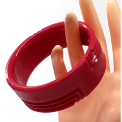 Vintage Red Acrylic Bracelet • Irregular Shape • Cuff • 1Bangle • 5″ Wide