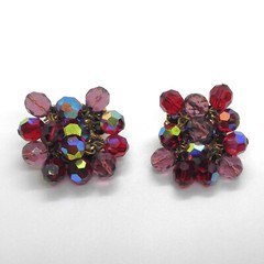 Vintage Juliana D&E Red Purple Fuschia AB Cha Cha Rhinestone Brooch and Earrings