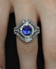 Vintage 3.0ct GIA Ceylon Blue Sapphire & 1.10ct Diamond Platinum Ring, Size 6
