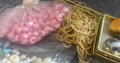 Vintage Jewelry Making Beads Lot Metal Plastic Pearls Pink Wood Miscellaneous